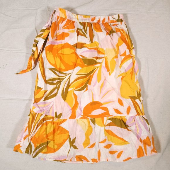 C&C California Faux Wrap Skirt Womens Large Floral 100% Linen Pocket Breathable - Picture 9 of 16